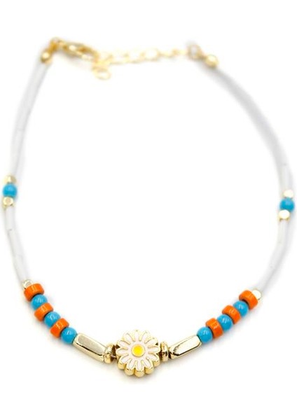 Boncuklu Papatya Halhal - Altın