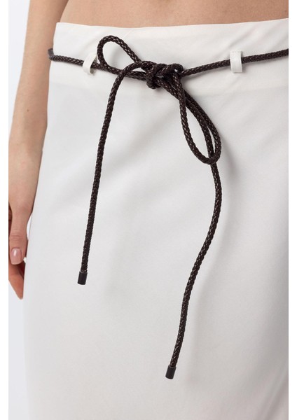 Ekru Kemerli Saten Uzun Kadın Etek modelleri