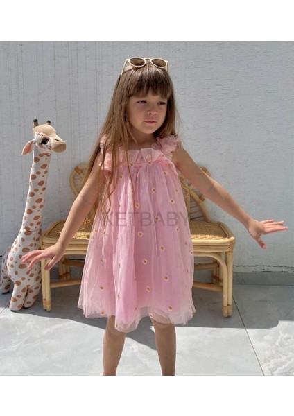 Kız Çocuk Papatya Nakışlı Askılı Elbise Ket Baby HPN001 fırsatları