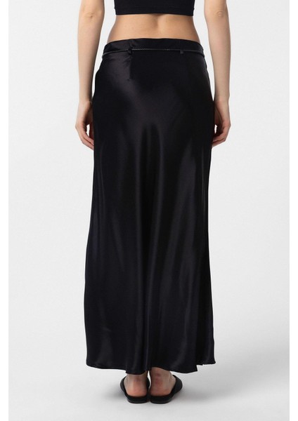 Siyah Kemerli Saten Uzun Kadın Etek indirimleri