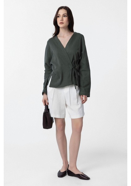 Haki Bağlamalı Kimono Kadın Gömlek fiyatları