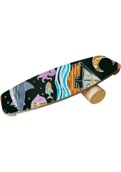 Ahşap Baskılı Denge Tahtası Rocket Balance Board Rocket Gym Board
