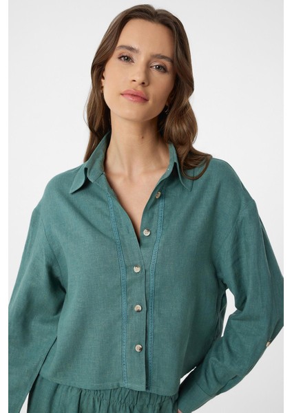 Yeşil Şeritli Kadın Gömlek fırsatları