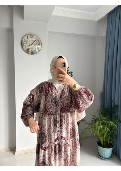 Desenli Viskon Elbise