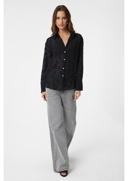 Siyah Desenli Transparan Gömlek modelleri
