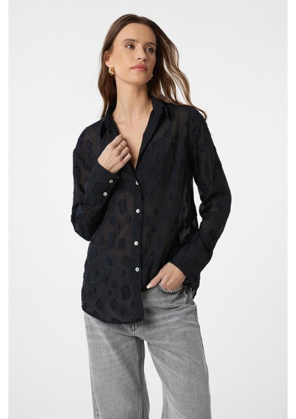 Siyah Desenli Transparan Gömlek fırsatları