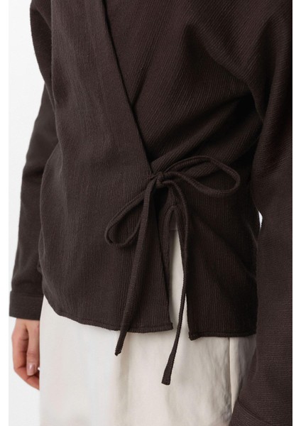 Kahve Bağlamalı Kimono Kadın Gömlek modelleri