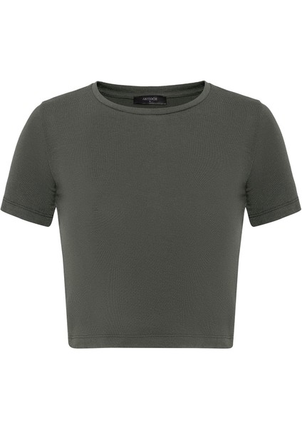 Haki Crop Kadın T-Shirt indirimleri