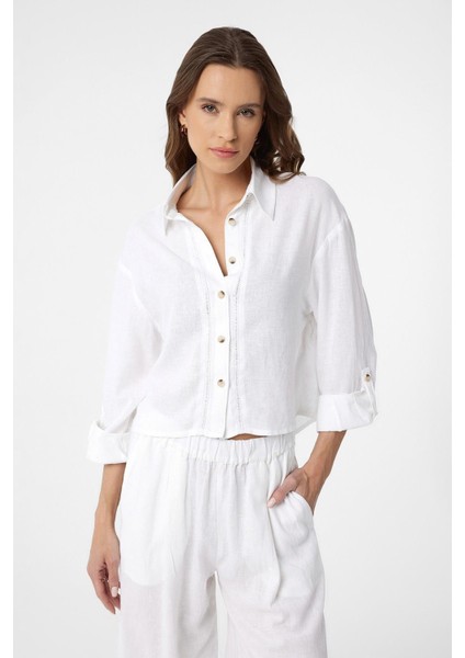 Beyaz Şeritli Kadın Gömlek