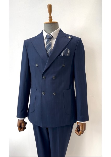 Erkek Çizgili Kruvaze Takım Elbise modelleri