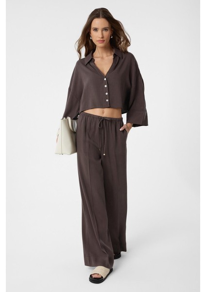 Kahve Crop Kadın Gömlek fiyatları