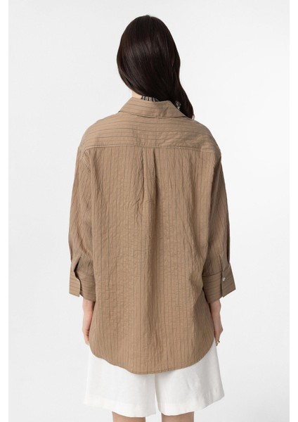 Camel Çizgili Kadın Gömlek modelleri