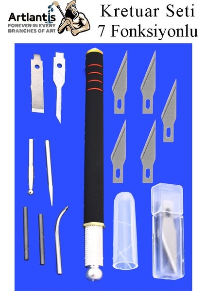 Kretuar 7 Fonksiyonlu Yedek Bıçaklı 1 Paket Hobi Maket Tasarım Neşteri Çelik Alaşımlı Paslanmaz Hassas Kesim Bıçağı