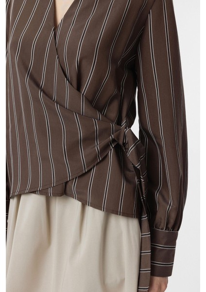 Kahve Dökümlü Kimono Kadın Gömlek modelleri