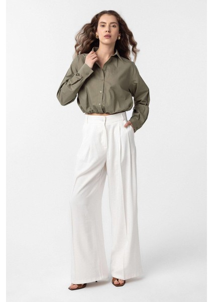 Haki Crop Poplin Kadın Gömlek fiyatları