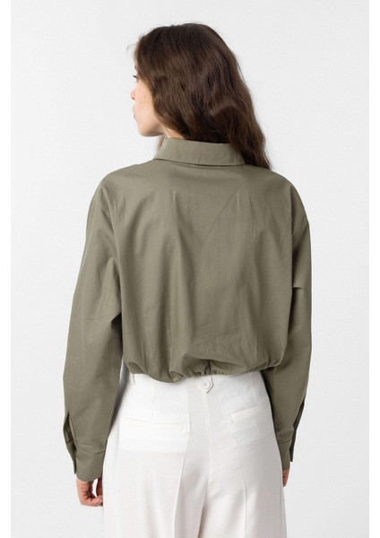 Haki Crop Poplin Kadın Gömlek fırsatları