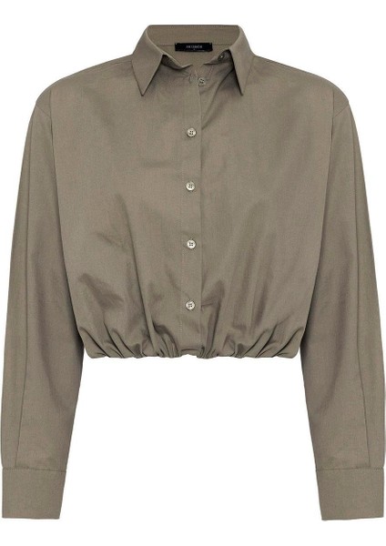 Haki Crop Poplin Kadın Gömlek indirimleri