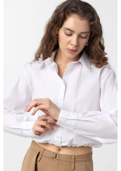 Beyaz Crop Poplin Kadın Gömlek modelleri