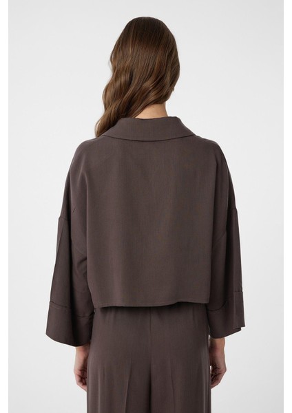 Kahve Crop Kadın Gömlek fırsatları
