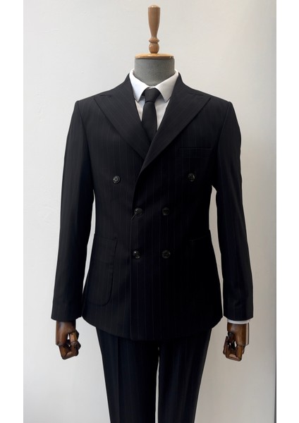 Erkek Çizgili Kruvaze Takım Elbise
