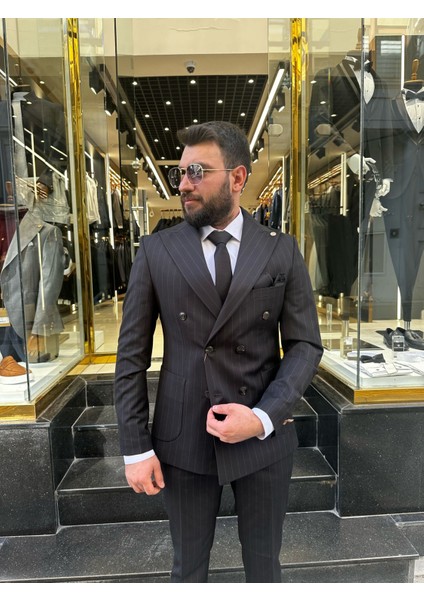 Erkek Çizgili Kruvaze Takım Elbise modelleri