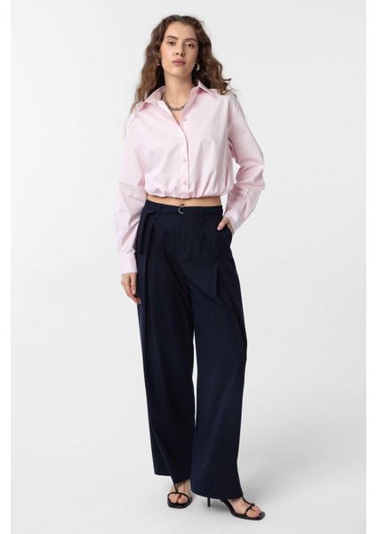 Pembe Crop Poplin Kadın Gömlek