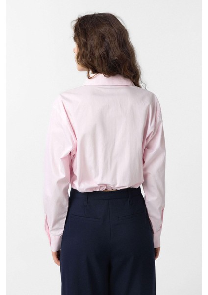 Pembe Crop Poplin Kadın Gömlek