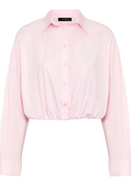 Pembe Crop Poplin Kadın Gömlek