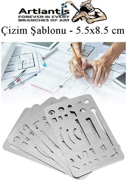 Silgi Şablonu Metal 5.5x8.5 cm 1 Adet Paslanmaz Çelik Silgi Şablonu Çizim Şablonu Cetveli Mimari Mühendislik modelleri