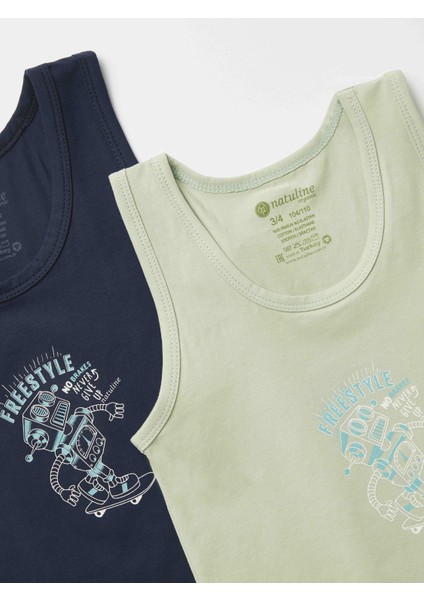 Erkek Çocuk Organik Pamuklu Likralı Atlet Freestyle Robot 2' Li Paket