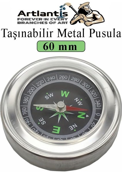 Pusula Çelik 60 mm 1 Adet Profesyonel Metal Kasa Dayanıklı Taşınabilir El Pusulası Yuvarlak Cep Pusulası