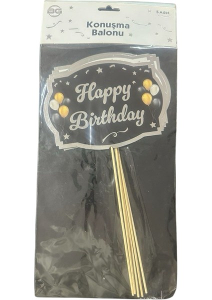 5li Konuşma Balonu Happy Birthday Siyah Gümüş