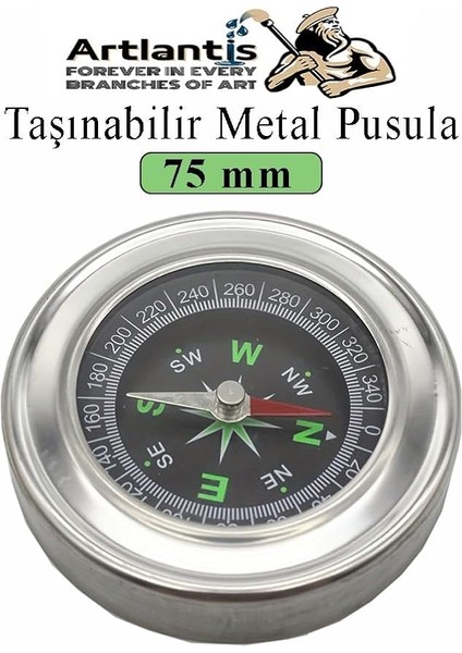 Pusula Çelik 75 mm 1 Adet Profesyonel Metal Kasa Dayanıklı Taşınabilir El Pusulası Yuvarlak Cep Pusulası