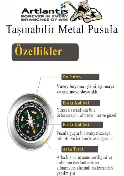 Pusula Çelik 75 mm 1 Adet Profesyonel Metal Kasa Dayanıklı Taşınabilir El Pusulası Yuvarlak Cep Pusulası