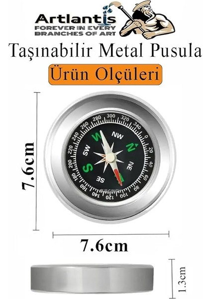 Pusula Çelik 75 mm 1 Adet Profesyonel Metal Kasa Dayanıklı Taşınabilir El Pusulası Yuvarlak Cep Pusulası