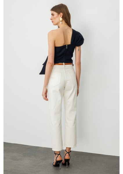 Ekru Yüksek Bel Straight Jean fırsatları