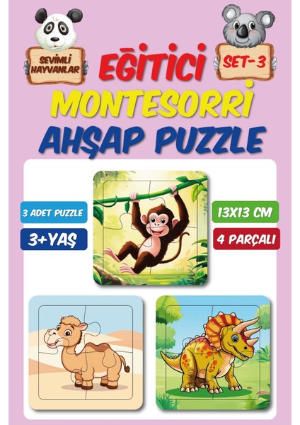 Ahşap 4 Parçalı 3 Set Çocuk Puzzle Set3