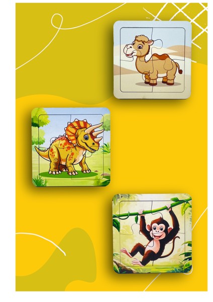 Ahşap 4 Parçalı 3 Set Çocuk Puzzle Set3