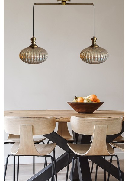 Elegant Cam Bal Rengi Ikili Metal Çubuk Avize Eskitme Tokmak Başlık Sarkıt Lamba Salon Aydınlatma