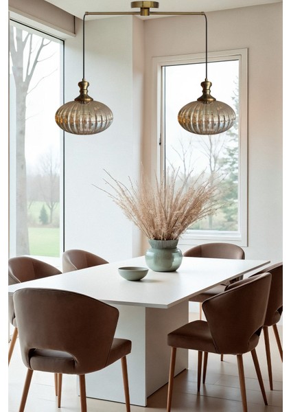 Elegant Cam Bal Rengi Ikili Metal Çubuk Avize Eskitme Tokmak Başlık Sarkıt Lamba Salon Aydınlatma