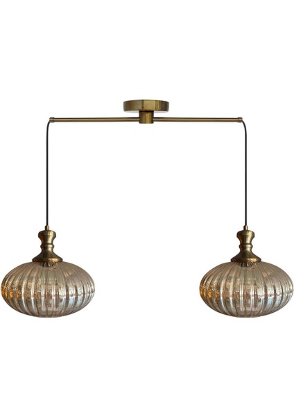 Elegant Cam Bal Rengi Ikili Metal Çubuk Avize Eskitme Tokmak Başlık Sarkıt Lamba Salon Aydınlatma