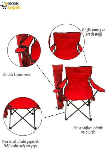 2 Adet Katlanır Kamp Sandalyesi Taşıma Çantalı Bardaklıklı Kırmızı fiyatları