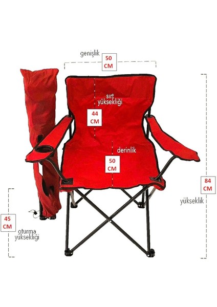 2 Adet Katlanır Kamp Sandalyesi Taşıma Çantalı Bardaklıklı Kırmızı modelleri