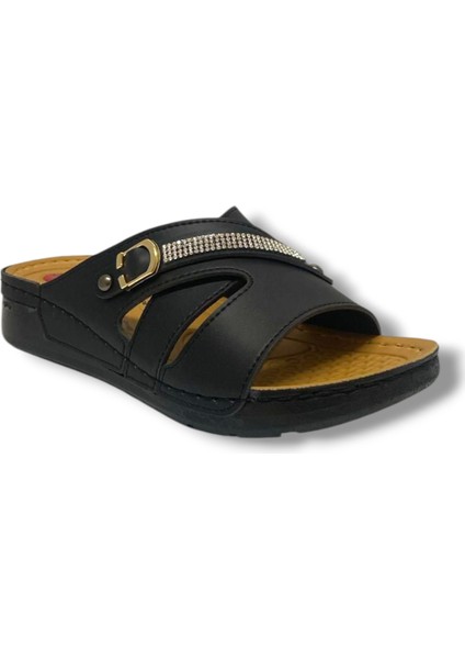 644-25 Anatomik Masaj Taban Çapraz Şerit Taşlı Kadın Terlik