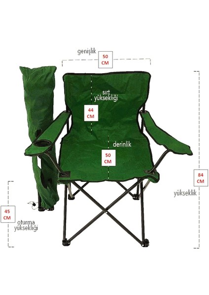 2 Adet Katlanır Kamp Sandalyesi Taşıma Çantalı Bardaklıklı Yeşil modelleri