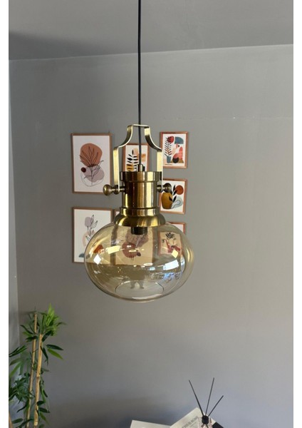 Solvia Cam Bal Rengi Tekli Avize Silindir Eskitme Başlık Retro Sarkıt Lamba Salon Aydınlatma