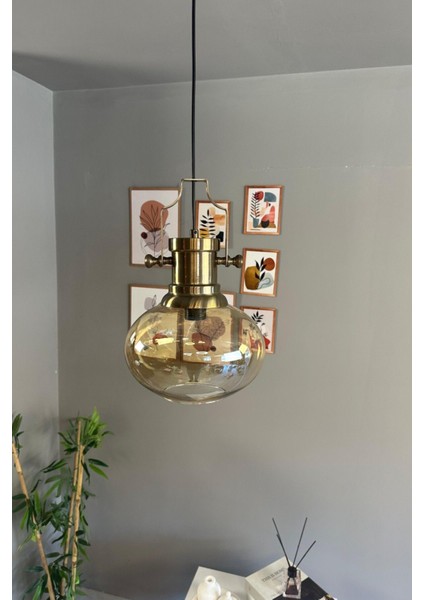 Solvia Cam Bal Rengi Tekli Avize Silindir Eskitme Başlık Retro Sarkıt Lamba Salon Aydınlatma
