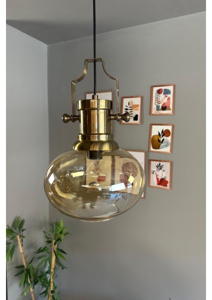 Solvia Cam Bal Rengi Tekli Avize Silindir Eskitme Başlık Retro Sarkıt Lamba Salon Aydınlatma