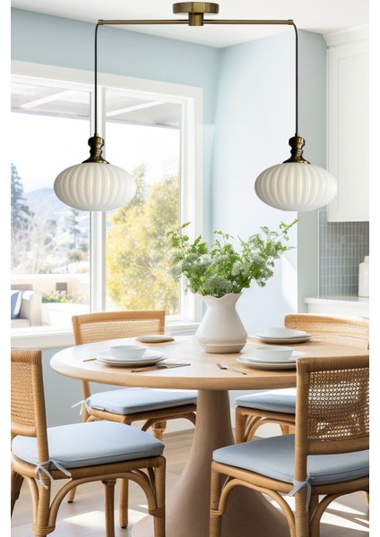 Elegant Cam Beyaz Ikili Metal Çubuk Avize Eskitme Tokmak Başlık Sarkıt Lamba Salon Aydınlatma