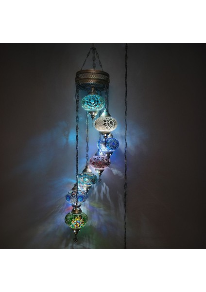 Mozaik Tavan Lambası, Türk Mozaik Lamba, Otantik Tavan Asma Lamba, 7 Küreli Lamba